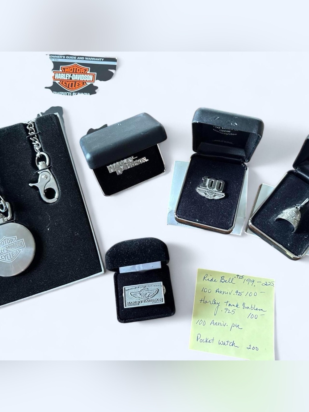 Harley-Davidson Bulova Pocket Watch & Silver Anniversary Emblem Pin riding bell